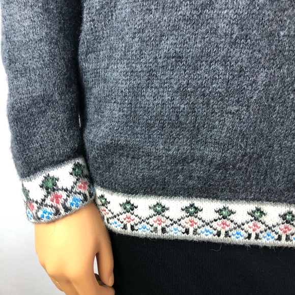 Alpaca wool gray v-neck warm knit sweater border L - Picture 8 of 8